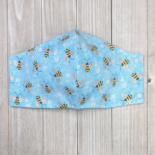 Blue Bumble Bee Fitted Face Mask