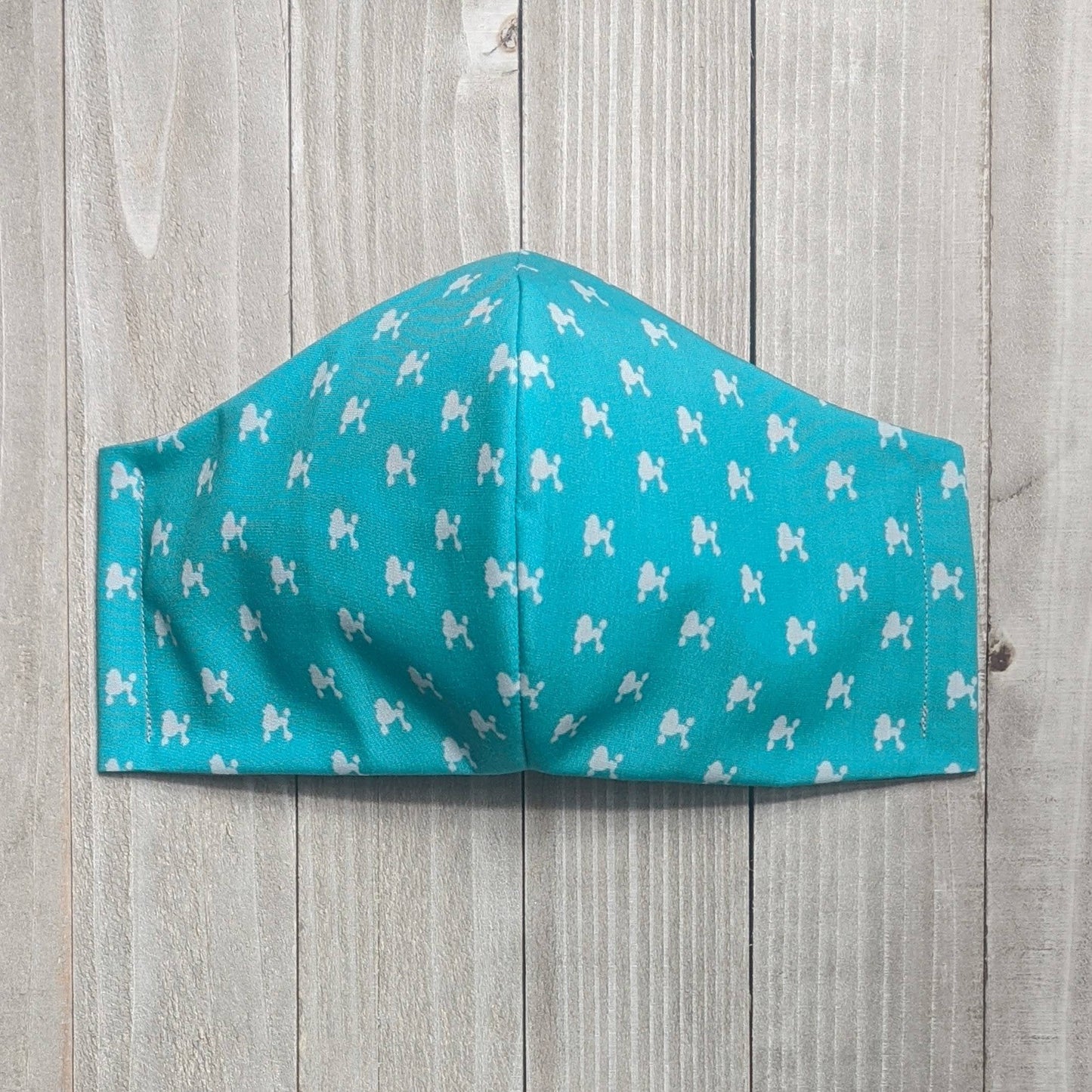 Teal with White Poodles Fitted Face Mask