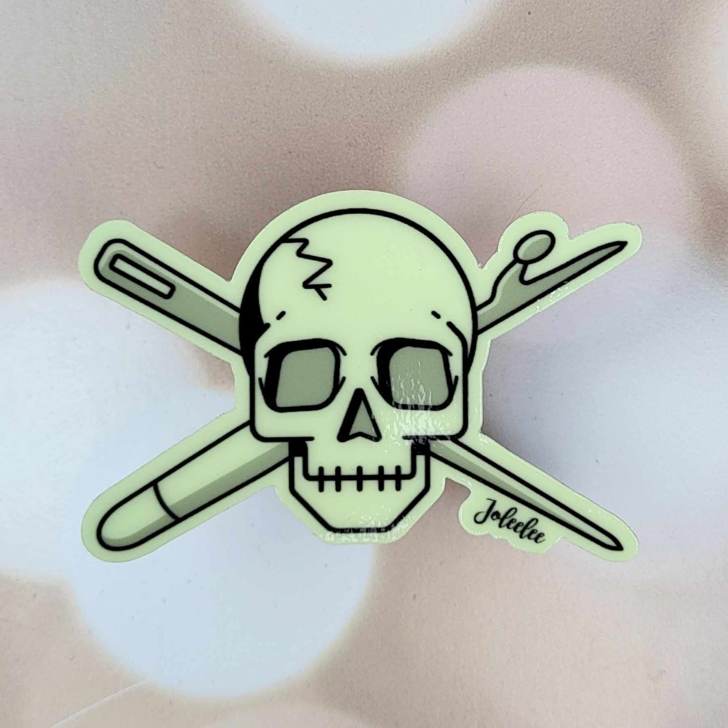 Sewing Skull- Glow in the Dark- Sticker