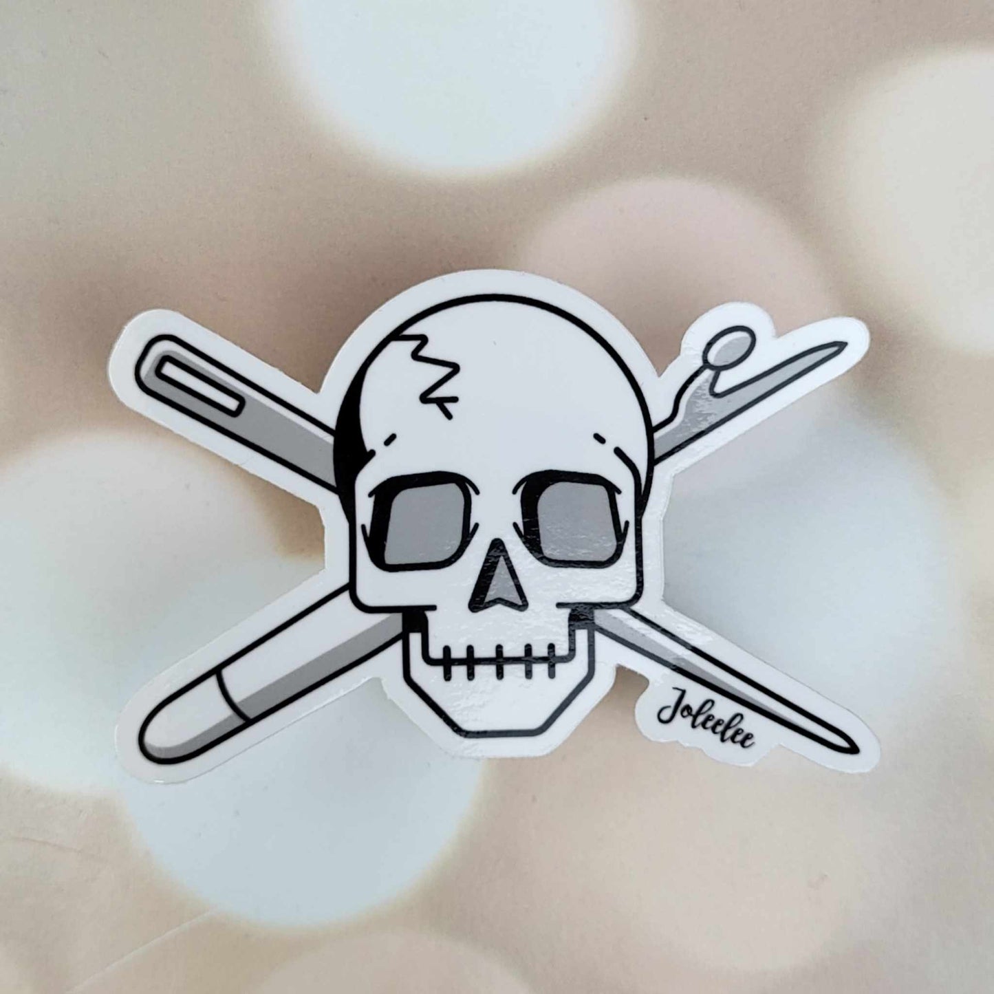 Sewing Skull-White- Sticker