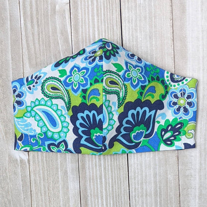 Blue Paisley Fitted Face Mask
