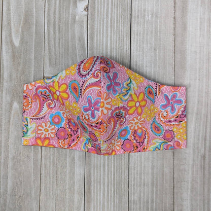Pink Floral and Paisley Fitted Face Mask