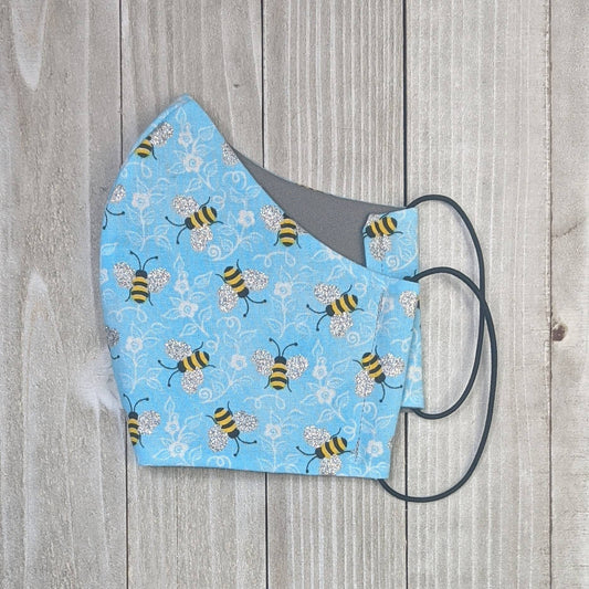 Blue Bumble Bee Fitted Face Mask