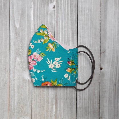Teal and Pink Floral Fitted Face Mask