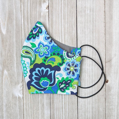 Blue Paisley Fitted Face Mask